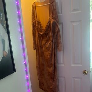 SHEIN Tan Long Sleeve Dress with Elegant Design